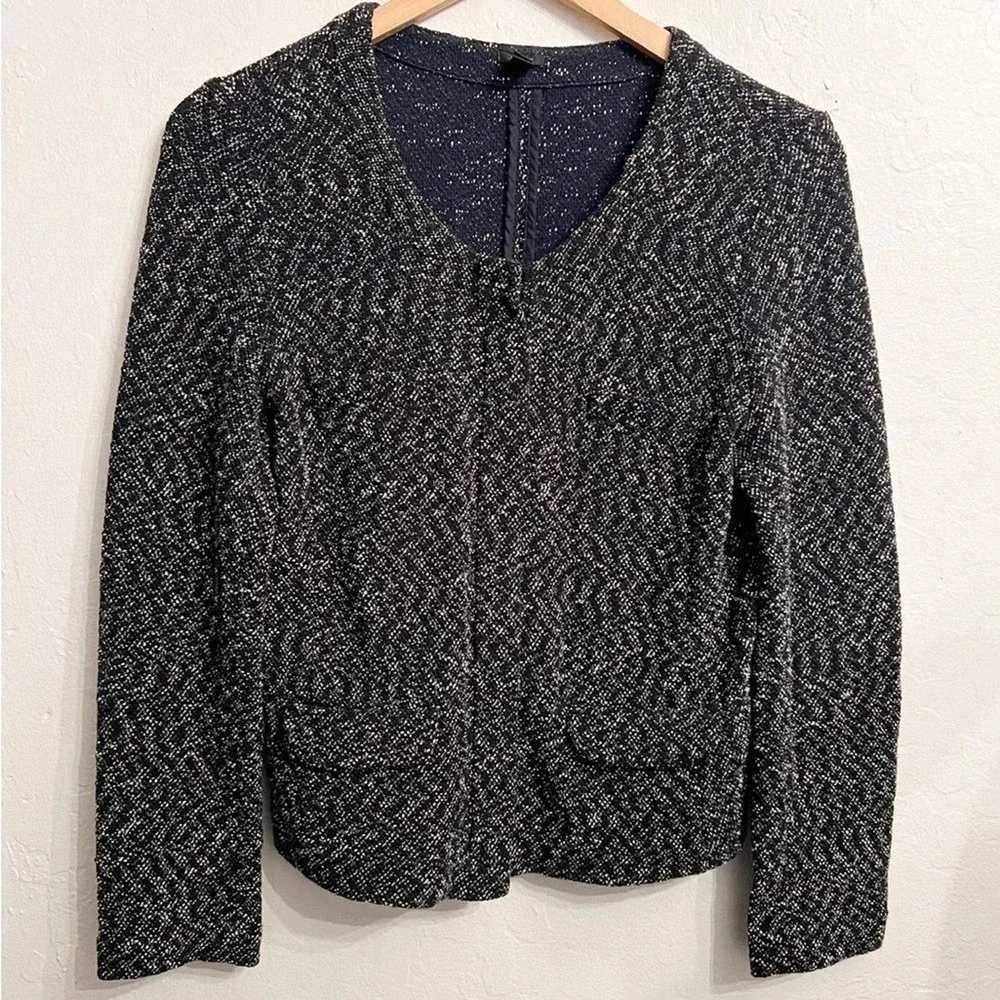 J. Crew Boucle Full Zip Sweater Jacket‎ Blazer Size Small Navy Blue Classic